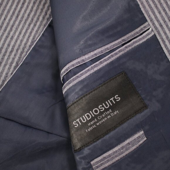 Studiosuits Sport Coat Men's 44/45 Seersucker Solbiati Zefiro striped peak lapel - Picture 8 of 10